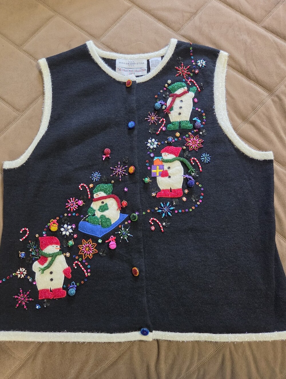 Vgt Holiday Snowman Vest Embellished With Beads By Marisa Christina. Sz XL